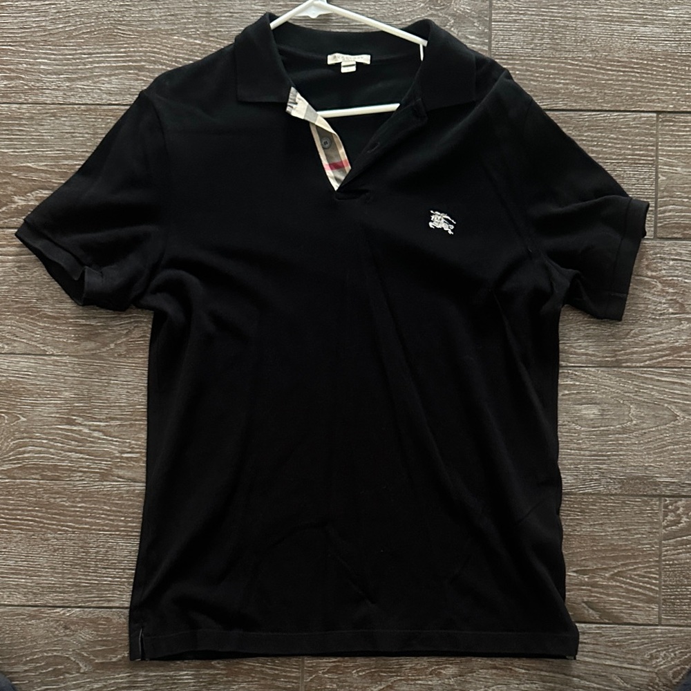 Burberry Black Polo Shirt with Check Collar